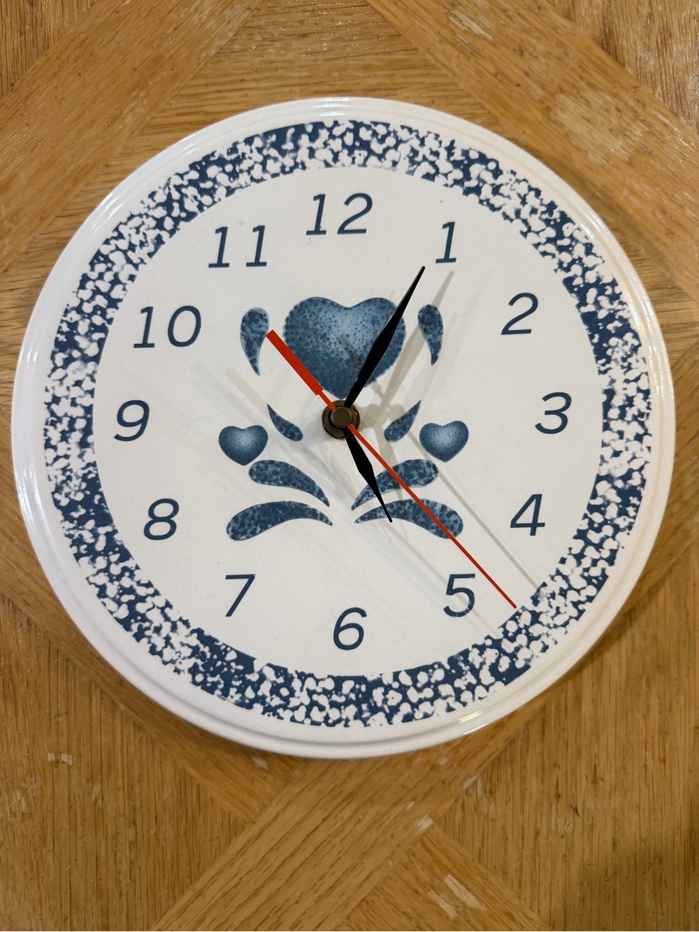 CORELLE Vintage Blue Heart Pattern Wall Clock - Decorative Home Wall Decor